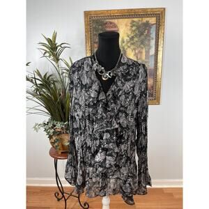 Style & Co Blouse Top Women's 18W Black White Leaf Print Ruffled Quiet Luxury